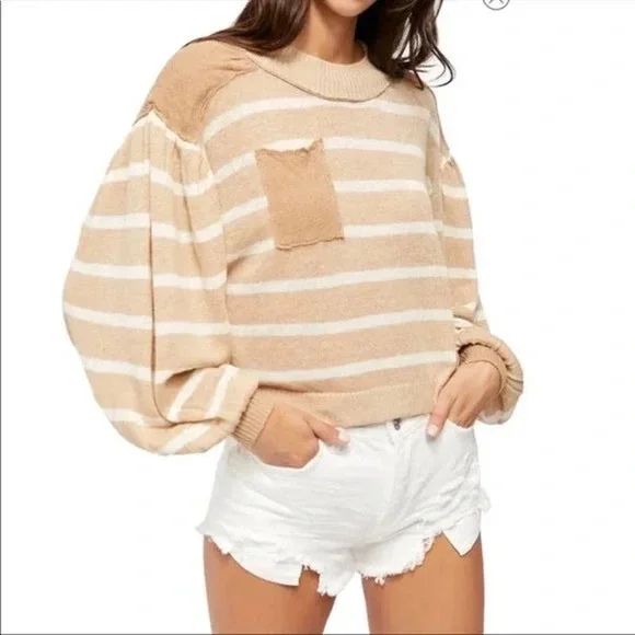 Free People Between the Lines Pullover Striped Knit Sweater - Picture 3 of 10